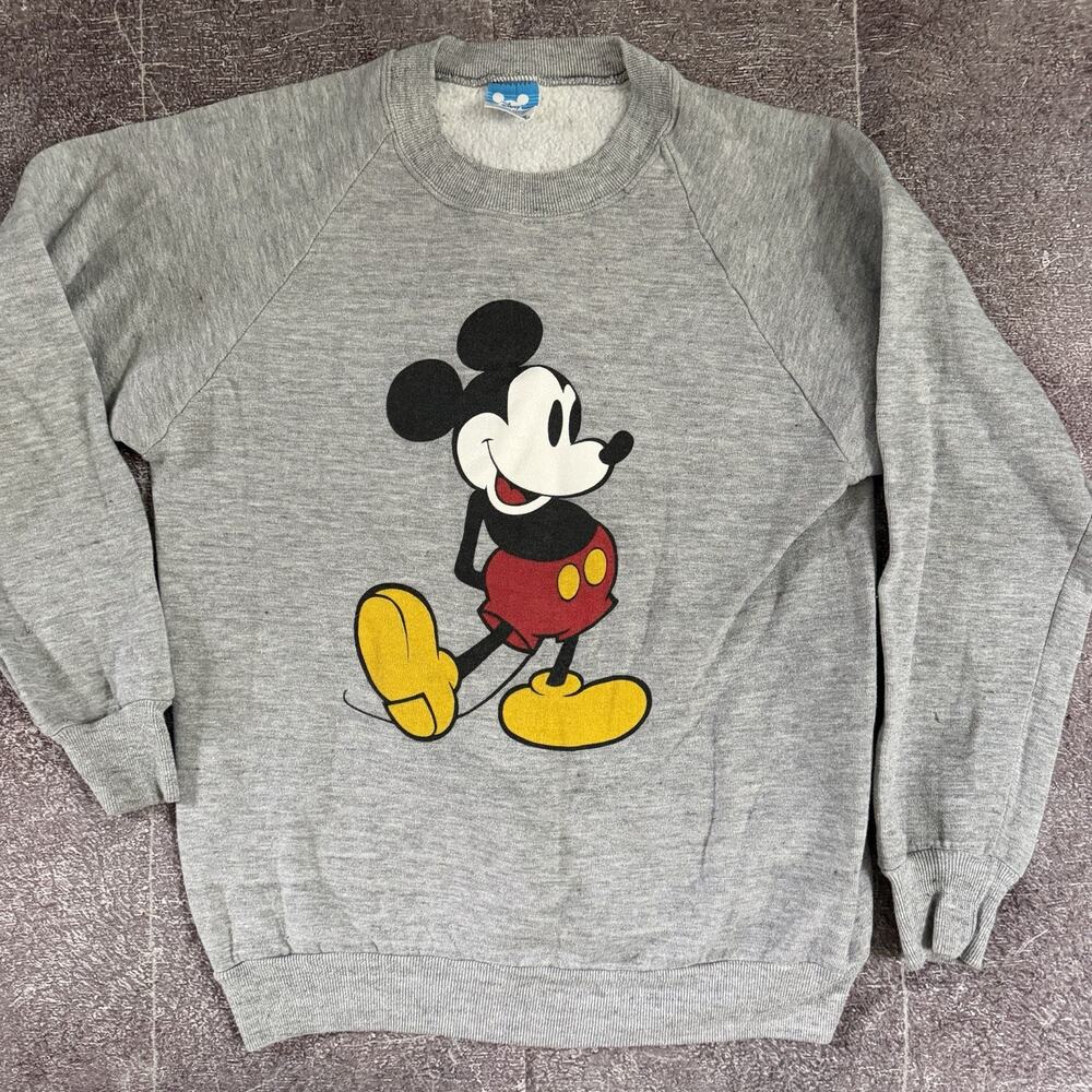 Men's Vintage 80's Disney USA Mickey Mouse Heather Gray Crewneck Sweatshirt Sz M